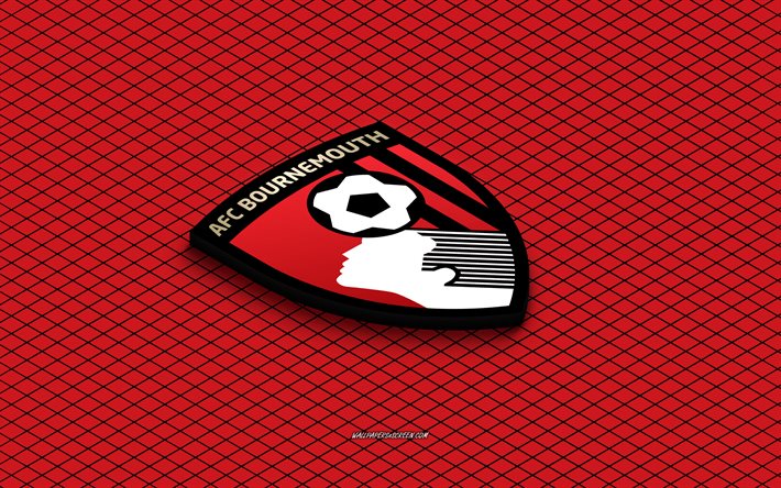 4k, logo isométrique du bournemouth fc, art 3d, club de foot anglais, art isométrique, bournemouth fc, fond rouge, première ligue, angleterre, football, emblème isométrique, logo du bournemouth fc