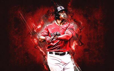 Rafael Devers, Boston Red Sox, portrait, Dominican baseball player, red stone background, Major League Baseball, USA, baseball
