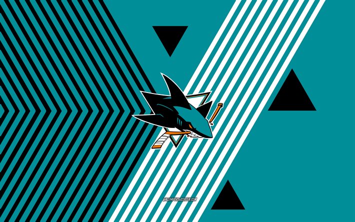 logo des sharks de san josé, 4k, équipe américaine de hockey, fond de lignes noires sarcelle, requins de san josé, lnh, etats unis, dessin au trait, emblème des sharks de san josé, le hockey