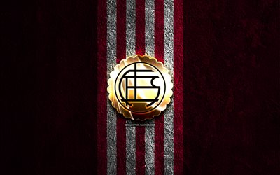 goldenes ca lanus logo, 4k, lila steinhintergrund, liga professional, argentinischer fußballverein, ca lanus logo, fußball, ca lanus emblem, verein atlético lanus, ca lanus, lanus fc