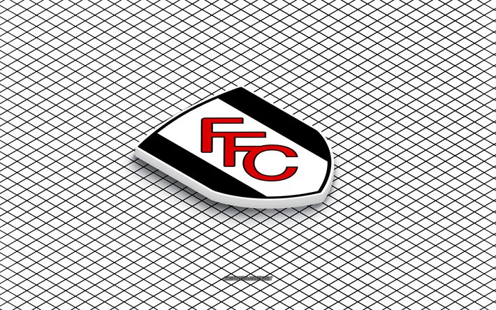 4k, フラム fc 等尺性ロゴ, 3d アート, イングランドのサッカークラブ, 等尺性アート, フラムfc, 白色の背景, プレミアリーグ, イングランド, フットボール, 等尺性エンブレム, フラムfcのロゴ
