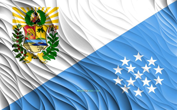 4k, bandera sucre, banderas 3d onduladas, estados venezolanos, bandera de sucre, dia de sucre, ondas 3d, estados de venezuela, sucre, venezuela