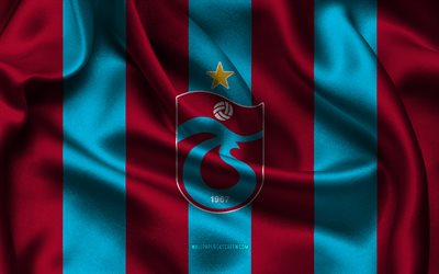 4k, logotipo de trabzonspor, tela de seda azul púrpura, selección de fútbol de turquía, emblema del trabzonspor, súper liga, trabzonspor, pavo, fútbol, bandera de trabzonspor