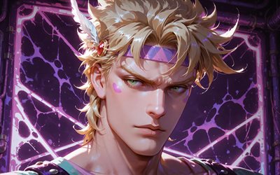 4k, sezar anthonio zeppeli, yaratıcı, mor soyut arka plan, jojo tuhaf, manga, shiza antonio tseperi, jojo'nun tuhaf karakterleri, sezar anthonio zeppeli jojos bizarre