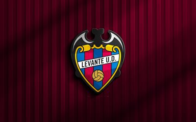 4k, Levante UD 3D logo, LaLiga, purple 3D background, soccer, Levante UD emblem, Levante UD logo, Levante UD, football, Spanish football club, Levante FC
