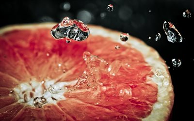 macro, water, grapefruit, drops, citrus, wallpaper spray, wallpaper splatter