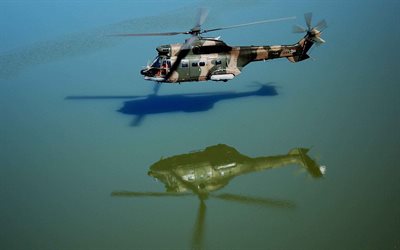 the surface, water, blades, helicopter, reflection, surface