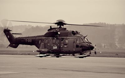 super puma, as 332, helicopter wallpapers, sepia, aviation, wallpaper helicopter