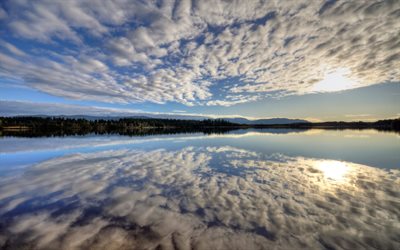 clouds, reflection, the sky, the lake, sky, lake