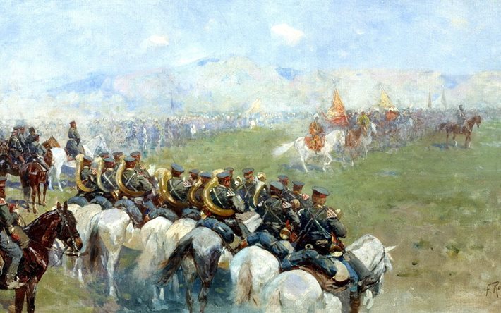 troops, roubaud franz, painting, roubaud french