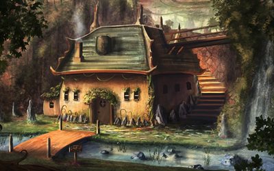 하우스, lodge, 리, 집, 강, 작은 강, 예술