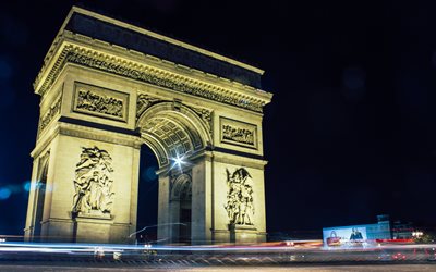 Triumphal Arch, night, Paris, France