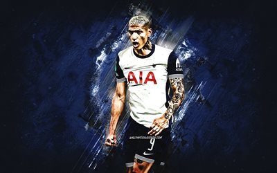 richarlison, tottenham hotspur, calciatore brasiliano, sfondo di pietra blu, richarlison de andrade, premier league, inghilterra, calcio