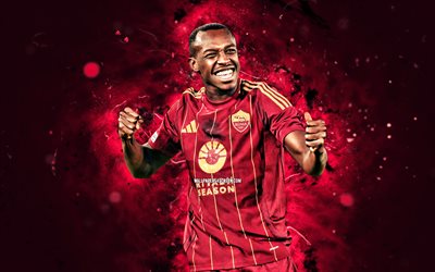 saud abdulhamid, 4k, lila neonlichter, als roma, serie a, saudische fußballer, saud abdulhamid 4k, roma fc, fußball, saud abdulhamid roma