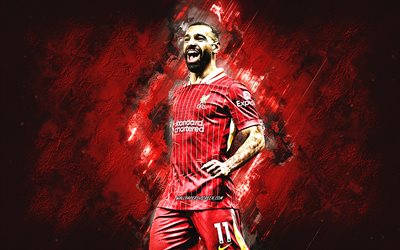 Mohamed Salah, Liverpool FC, grunge art, red stone background, Mo Salah, Premier League, England, football, Salah Liverpool