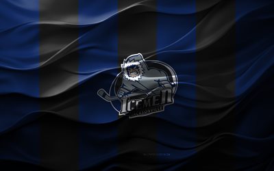 4k, jacksonville icemen logotyp, svart blå 3d bakgrund, jacksonville icemen emblem, echl, amerikanskt hockeylag, jacksonville icemen flagga, 3d struktur, jacksonville icemen, hockey, usa