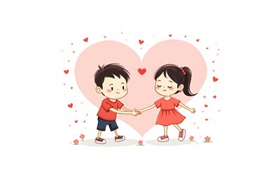 aşık çift, beyaz arka plan, minimalizm, sevgililer günü'nüz kutlu olsun, 14 şubat, aşk, kalpteki çift, pembe kalp, aşk kavramlardır, aşk kavramları