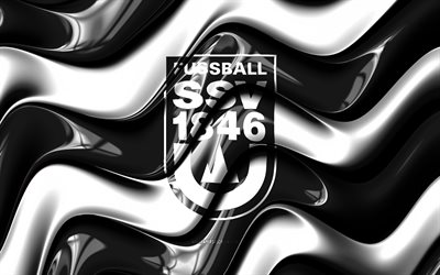 SSV Ulm 1846 3D logo, 4k, black white 3D waves, 3 Liga, football, SSV Ulm 1846 flag, creative, SSV Ulm 1846 logo, SSV Ulm 1846, german football club, soccer, Ulm 1846 FC