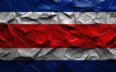 4k, drapeau du costa rica, texture de pierre, amérique du nord, drapeau 3d du costa rica, fond avec des fissures, costa rica