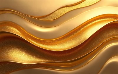 fondo de ondas de lujo dorado, fondo de lujo, fondo de ondas doradas, fondo dorado de ondas 3d, elegantes fondos dorados, ondas doradas 3d