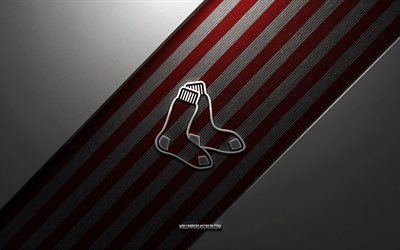 logo dei boston red sox, 4k, fondo in acciaio, club di baseball americano, linee bianche rosse, emblema dei boston red sox, mlb, baseball, boston red sox, usa, logo in metallo dei boston red sox, stemma dei boston red sox