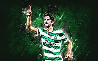 trincao, cp sportivo, calciatore portoghese, sportivo, sfondo di pietra verde, arte del grunge, sporting lisbona, portogallo, calcio, francisco trincao, trincao sporting