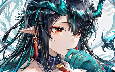 Dusk, 4k, close-up, turquoise grunge background, Arknights, manga, Everything is a Miracle, NM02, anime characters, Arknights characters, Dusk Arknights