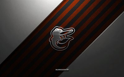 logotipo de los orioles de baltimore, 4k, fondo de acero, club de beisbol americano, líneas negras naranjas, emblema de los orioles de baltimore, grandes ligas, béisbol, orioles de baltimore, eeuu, logotipo metálico de los orioles de baltimore, escudo de los orioles de baltimore