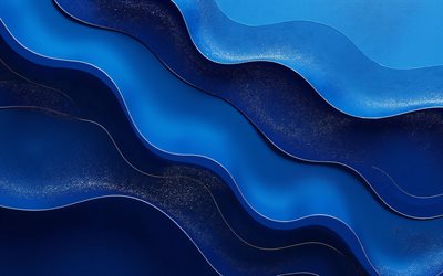 Blue waves with golden sand, 4K, blue 3D waves background, blue elegant waves background, blue luxury backgrounds, waves background