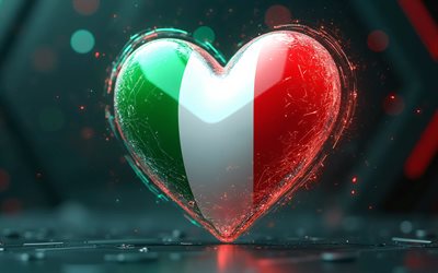I Love Italy, 4k, bokeh, darkness, Day of Italy, colorful background, flag of Italy, heart with italian flag, artwork, 3D hearts, italian flag, Italy, Love for Italy