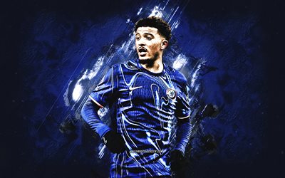 jadon sancho, chelsea fc, calciatore inglese, sfondo di pietra blu, grunge art, premier league, inghilterra, calcio, sancho chelsea fc