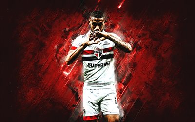 Andre Silva, Sao Paulo FC, Brazilian footballer, red stone background, grunge art, football, Brazil, SPFC