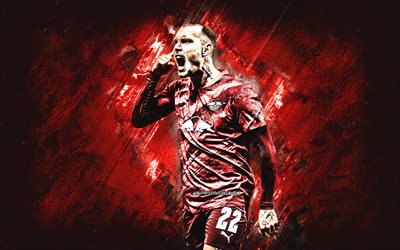 david raum, rb leipzig, alman futbolcu, kırmızı taş arka plan, grunge art, bundesliga, almanya, futbol