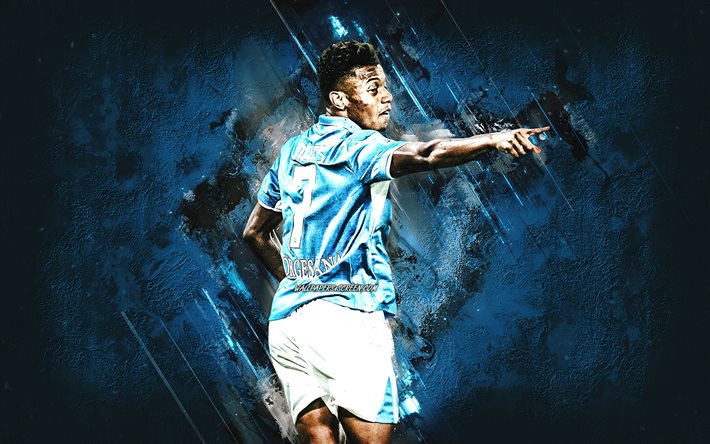 david neres, ssc napoli, calciatore brasiliano, sfondo di pietra blu, grunge art, serie a, italia, calcio, napoli, david neres campos