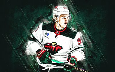 kirill kaprizov, minnesota wild, venäjän jääkiekkoilija, vihreä kivitausta, grunge  taide, nhl, yhdysvallat, jääkiekko