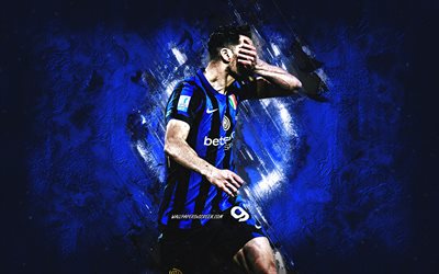 mehdi taremi, fc internazionale, iranischer fußballer, blauer steinhintergrund, grunge  kunst, inter mailand, serie a, italien, fußball, mehdi taremi inter mailand