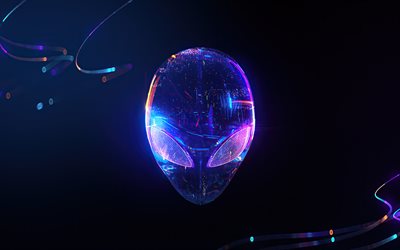 alienware abstract logo, 4k, sininen abstrakti tausta, alienware neon  logo, brändien logo, alienware  logo, tuotemerkit, ulkomaalainen