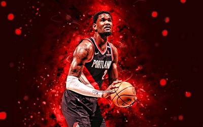 deandre ayton, 4k, rote neonlichter, portland trail blazer, nba, amerikanische basketballspieler, deandre ayton 4k, basketball, nationale basketballvereinigung, deandre ayton portland trail blazer