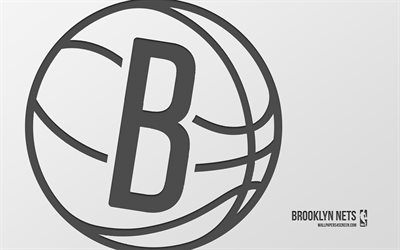 Brooklyn Nets logo, 4k, white background, carbon art, Brooklyn Nets emblem, American basketball club, NBA, USA, Brooklyn Nets, basketball