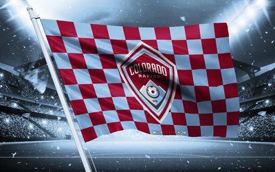 4k, Colorado Rapids logo, American football club, stadium flag, Colorado Rapids fans flag, blue burgundy flag, Colorado Rapids emblem, MLS, USA, soccer, football, Colorado Rapids