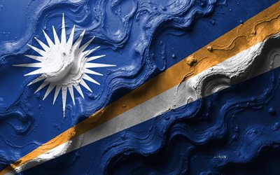 bandeira das ilhas marshall, 4k, textura da onda de pedra, bandeira das ilhas marshall 3d, oceânia, bandeiras dos países da oceania, ilhas marshall