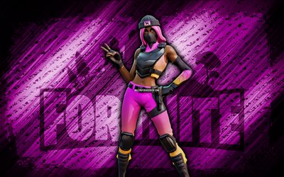 sunset clash fortnite, 4k, fond diagonal violet, grunge, fortnite, œuvres d'art, peau de coucher de soleil, personnages fortnite, affrontement au coucher du soleil, fortnite sunset clash skin