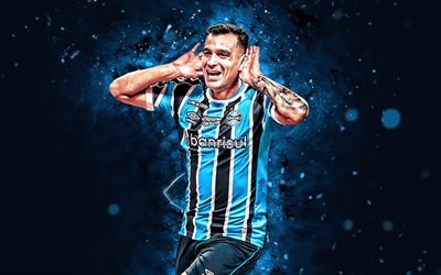 franco cristaldo, 4k, luci al neon blu, gremio fc, serie brasiliana a, calciatori argentini, franco cristaldo 4k, calcio, gremio fbpa, gremio, franco cristaldo gremio