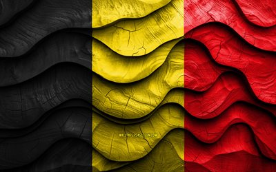 4k, Belgian flag, European countries, wooden 3D waves flags, Day of Belgium, flag of Belgium, Belgium wooden flag, Europe, Belgian national symbols, Belgium flag, Belgium