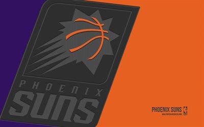 logo phoenix suns, 4k, sfondo viola arancione, arte di carbonio, phoenix suns emblem, club di basket americano, nba, usa, phoenix suns, pallacanestro