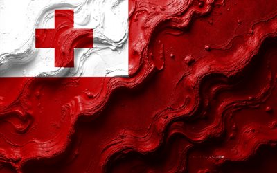 tonga, 4k, texture des vagues de pierre, drapeau des tonga, drapeau des tonga 3d, océanie, drapeaux des pays de l'océanie