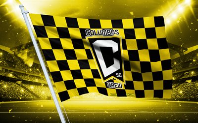 4k, Columbus Crew SC logo, American soccer club, stadium flag, Columbus Crew SC fans flag, yellow black flag, Columbus Crew SC emblem, MLS, USA, Columbus Crew, soccer, football, Columbus Crew SC