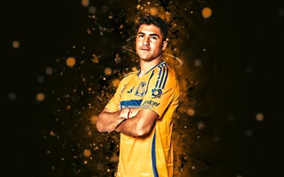 Nicolas Ibanez, 4k, orange neon lights, Tigres UANL, Liga MX, Argentine footballers, Nicolas Ibanez 4K, Tigres, football, soccer, Nicolas Ibanez Tigres, Tigres FC