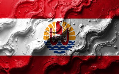 drapeau français en polynésie, 4k, texture des vagues de pierre, drapeau de la polynésie française, drapeau de la polynésie française 3d, océanie, drapeaux des pays de l'océanie, polynésie française