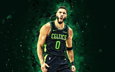 ジェイソン・テイタム, 4k, 緑のネオンライト, ボストンセルティックス, nba, アメリカのバスケットボール選手, ジェイソン・テイタム4k, バスケットボール, 全米バスケットボール協会, ジェイソン・テイタム・ボストン・セルティックス